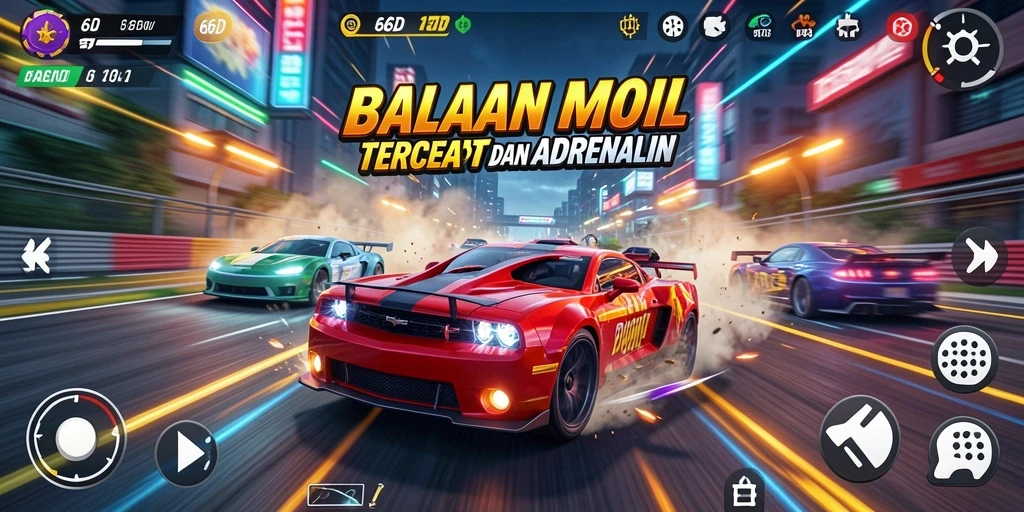 Screenshot gameplay 66D yang menunjukkan balapan mobil yang cepat dan mendebarkan.
