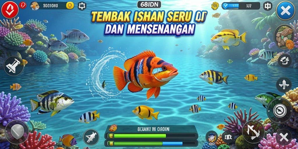 Screenshot gameplay 68IDN menunjukkan aksi menangkap ikan yang seru.