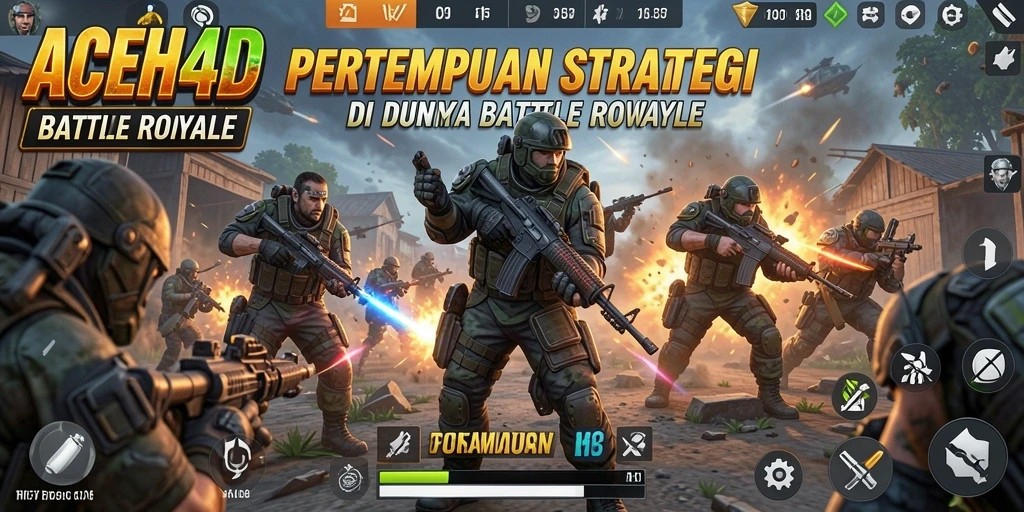Screenshot permainan ACEH4D menampilkan aksi Battle Royale yang mendebarkan.
