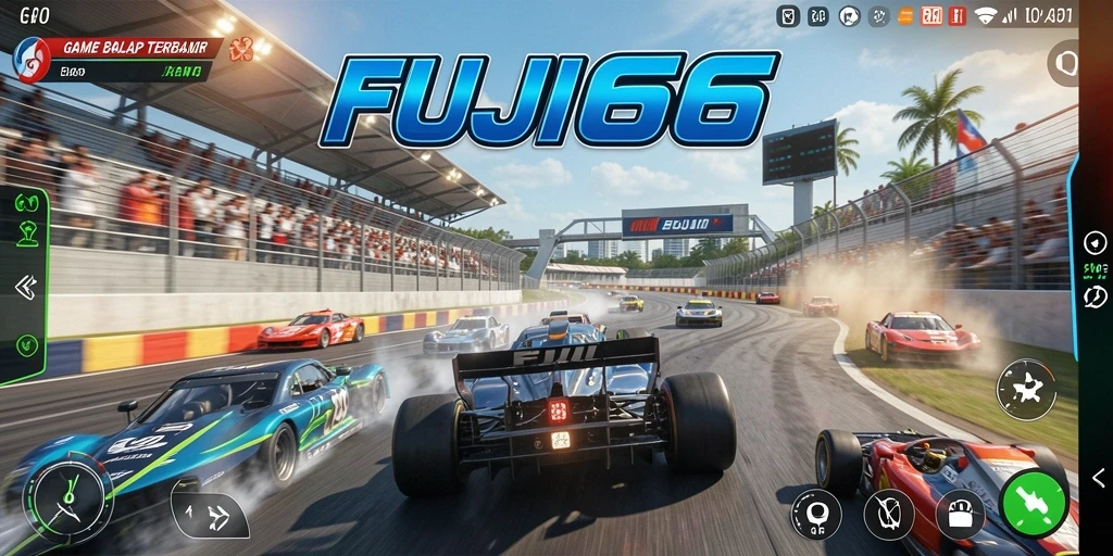 Screenshot utama FUJI66 dengan tampilan menegangkan saat balapan.