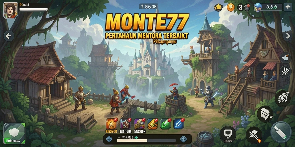 Screenshot gameplay <strong>MONTE77</strong> menunjukkan aksi menara pertahanan melawan musuh.