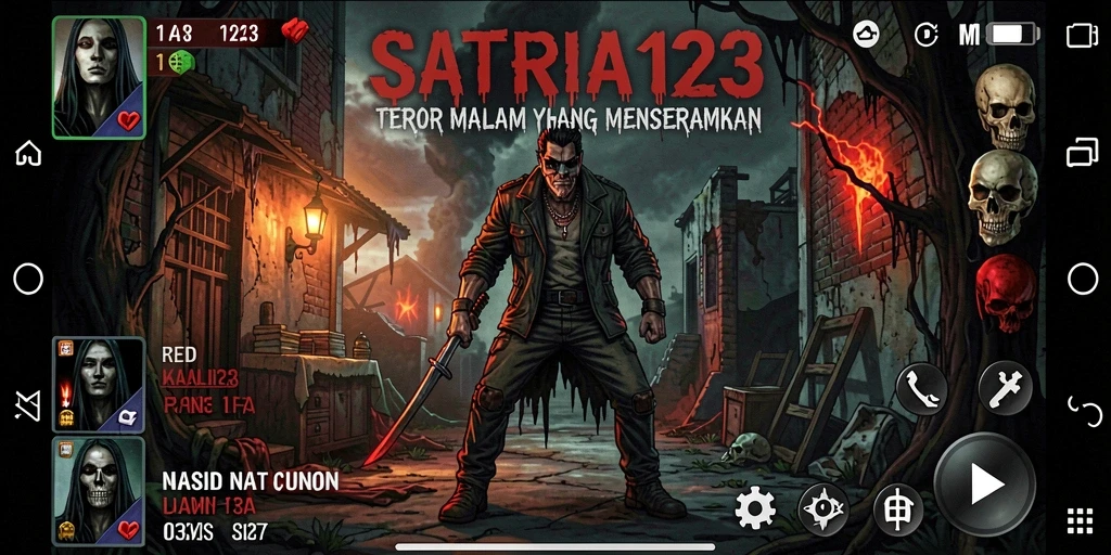 Tampilan gameplay menegangkan di SATRIA123 saat menjelajahi kegelapan.