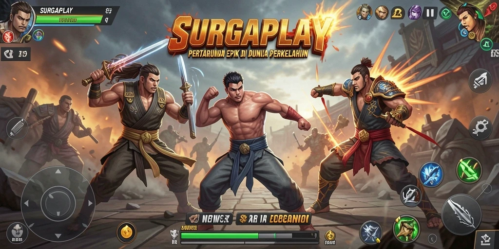 Tangkapan layar SURGAPLAY menampilkan aksi pertarungan yang mendebarkan.